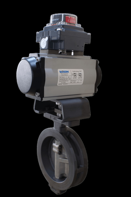 PFA และ PTFE กล่องบัตเทอร์ลี่แวลล์ BFV Flanged ประเภท Wafer กล่องบัตเทอร์ลี่ Pneumatic On Off