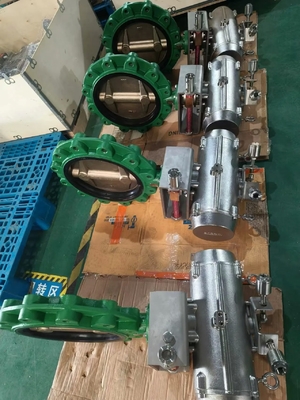 วาล์วปีกผีเสื้อแบบมีหูยึดนิวเมติก บรอนซ์อะลูมิเนียม ซีล EPDM ขนาด 2-24 นิ้ว