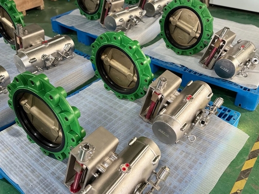 วาล์วปีกผีเสื้อแบบมีหูยึดนิวเมติก บรอนซ์อะลูมิเนียม ซีล EPDM ขนาด 2-24 นิ้ว