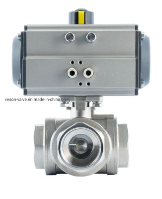 3-WAY Pneumatic Actuated Ball Valve with Pn40 Pressure Rating and 1000WOG for Industrial Applications