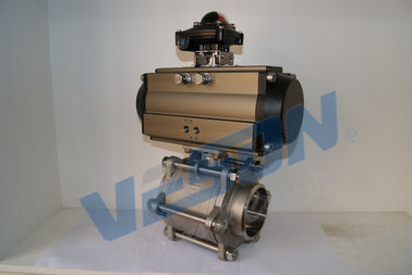 บอลวาล์วนิวเมติกโรตารีอุปกรณ์ขับเคลื่อน 3 ตำแหน่งมาตรฐาน ISO เกลียว NPT BSPT ซ็อกเก็ตเชื่อมปลาย